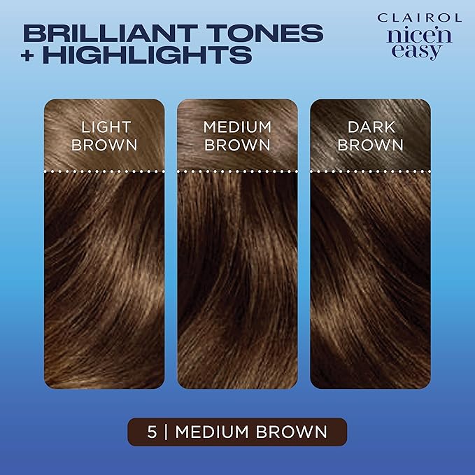 Clairol Nice'n Easy Permanent Hair Dye, 5 Medium Brown Hair Color, Pack of 3
