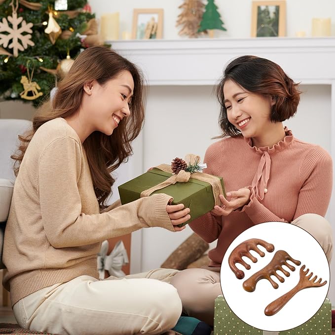 3 Pcs Wooden Scalp Massage Comb Wide Tooth Loc Comb Head Scratcher Scalp Massager Head Massager Tool for Relaxation, Gua Sha Combs for Women Men Gift