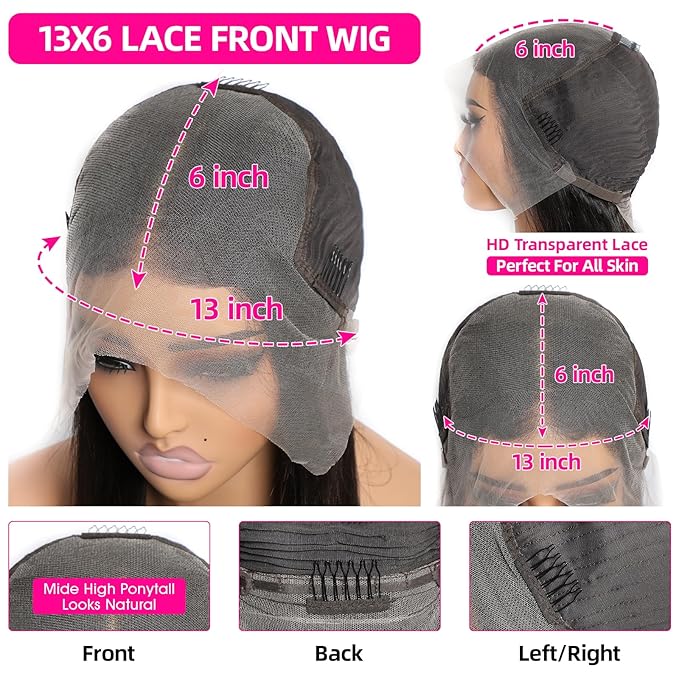 Lemoda 13x6 Straight Lace Front Wigs Human Hair 180% Density 13x6 HD Transparent Lace Front Wig Pre Plucked 15A Brazilian Virgin Glueless Human Hair Wigs for Women 22 Inch