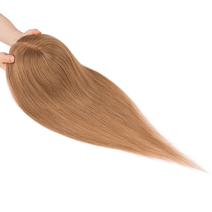 Hairro Human Hair Toppers Free Parted, 3.5x4.7" Base Hand-wovened 100% Real Hairpieces, with Invisible Clips-in for Women, for High Hairline/Adding Volume on Top, 10 Inch Blondish Brown