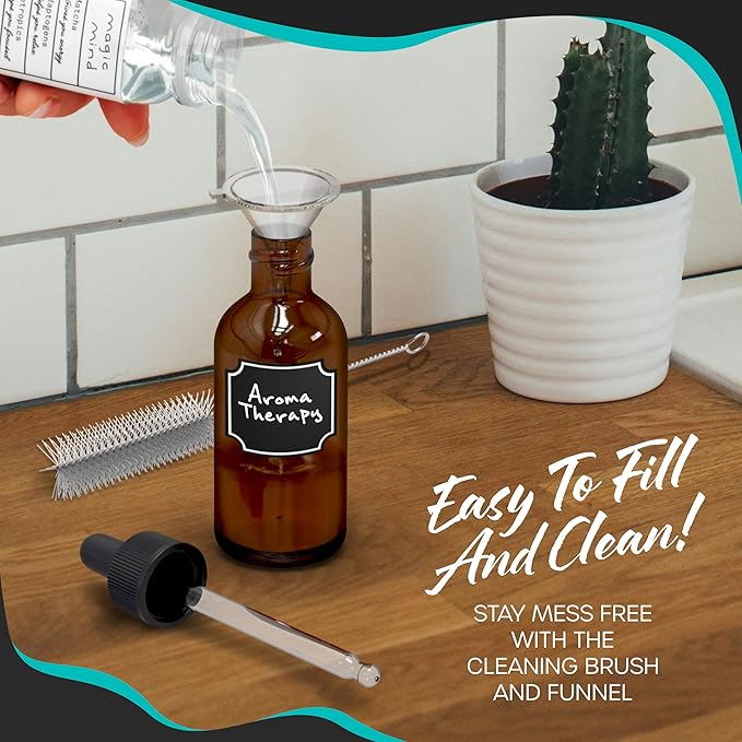 Nevlers Amber Glass Dropper Bottles 4 Oz 48 Pack | Tincture Bottles with Dropper, Shrink Wrap, Funnel, Brush, Marker, & Labels | Glass Oil Bottle | Liquid Medicine Dispenser | Apothecary Supplies