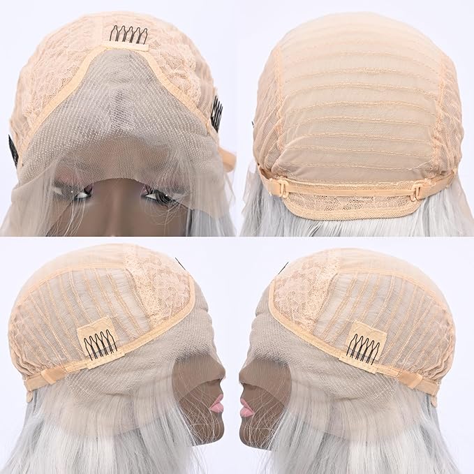 Long Silver Synthetic Lace Front Wig Heat Resistant Body Wave Lace Front Wavy Wigs Free Part Natural Hair Wig for Women 24 Inch Fashion Glueless (24 Inch)