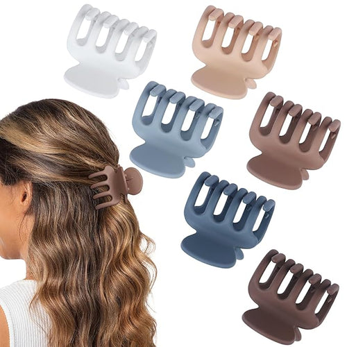 6 Pcs Hair Clips Small Claw Clips for Thin Hair Medium Matte Non-slip Hair Accessories for Women and Girls (Brown Blue)