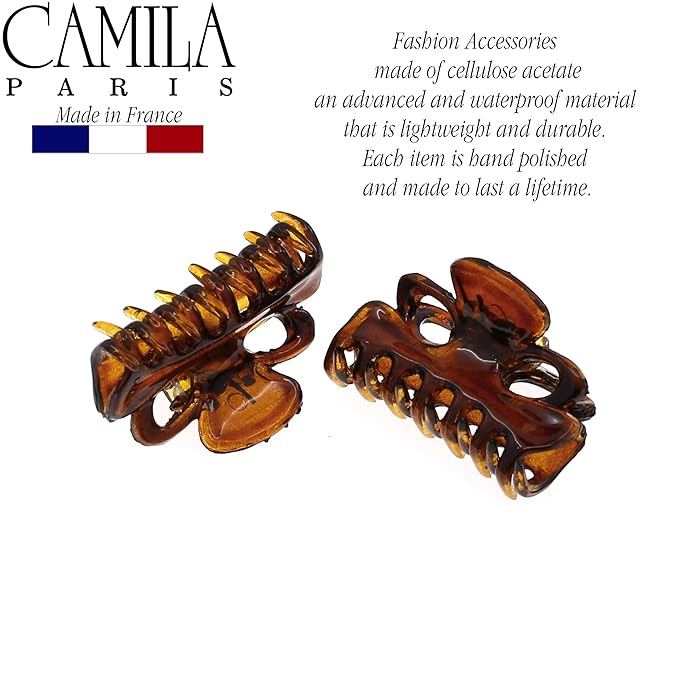 Camila Paris CP2628/2 French Hair Clip for Women, Set of 2 Small 1 inch Girls Hair Claw Clip Jaw Fashion Durable Styling Hair Accessories for Women, Ladies Strong Hold Grip Clamp, Made in France