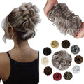 Messy Bun Hair Piece Wavy Curly Scrunchies Fluffy Donut Thick Updo Elegant Chignon Hairpieces for Women Girls, Ash Blonde Mix Light Gray 1.4oz