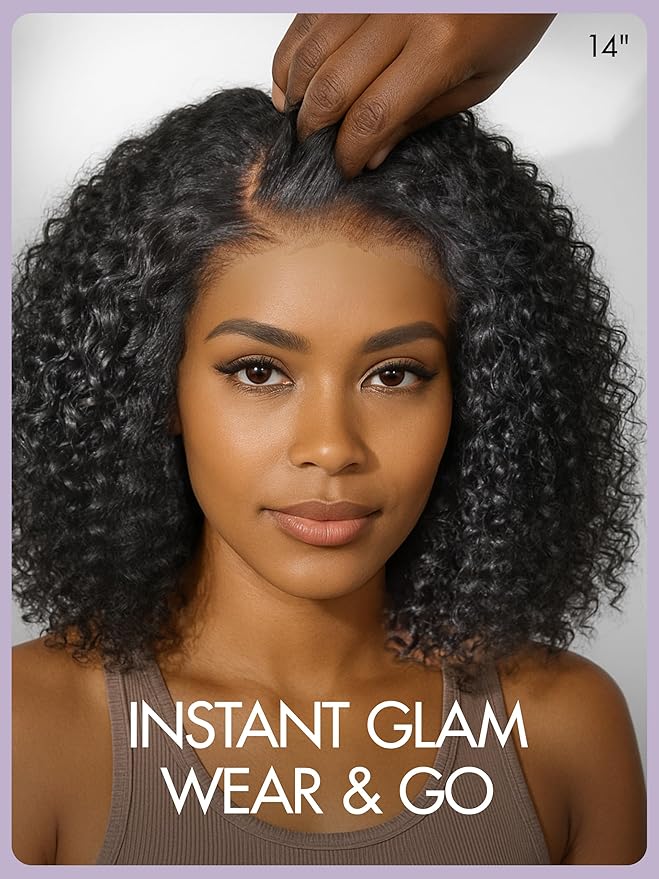 LUVME HAIR Wet and Wavy 5x5 Closure Water Wave Short Curly Bob Glueless Wigs Human Hair Pre Plucked Pre Cut Lace Side Part 100% Human Hair Wig 14 Inches