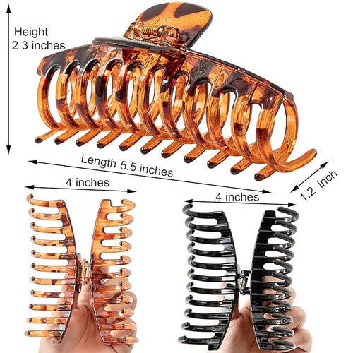 5.5 Inches Extra Large Hair Clips for Long Thick Hair Women’s Jumbo Hair Claw Clips 2 Counts in Set Hair Accessories (Leopard and black)