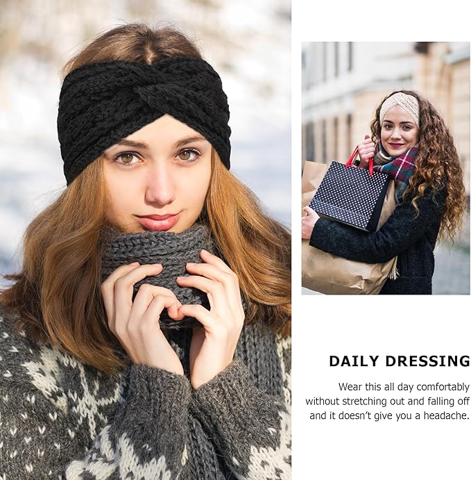 DRESHOW Knit Crochet Headband for Women Ear Warmer Soft Turban Stretch Warmer Headbands Winter Fashion Head Wrap