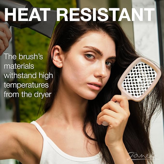 Janeke Superbrush Detangling Brush for Soft Smoothing Hair Brushing with Anti-Static Bristles - Vented Wet Hair Brush for Blow Drying Use - Perfect for Curly, Thick, Wavy, Fine Hair Types (Nude)