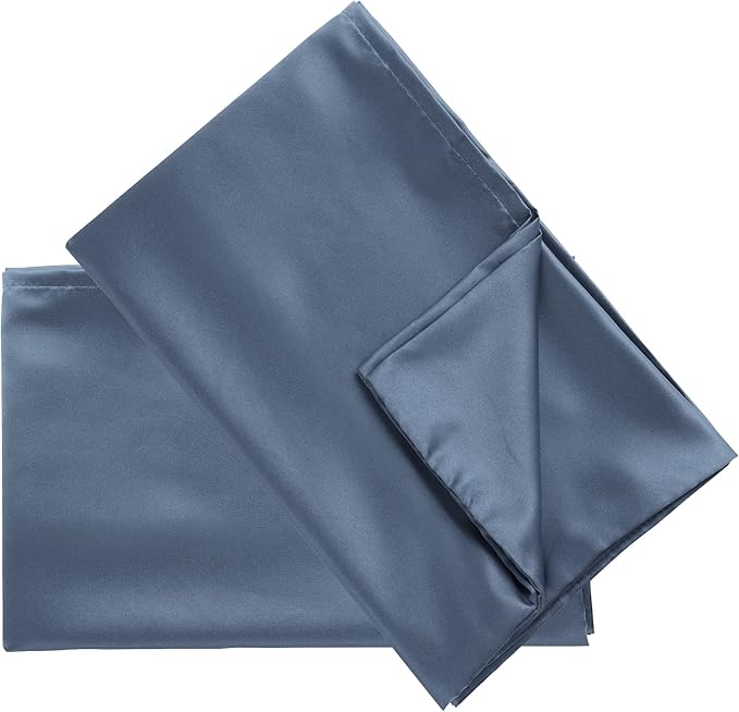 uxcell 2 Pack Silk Satin Pillowcase for Hair and Skin, Cool, Silky, Soft Breathable Pillow Cases Standard Size 20x26 Inch Sateen Pillowcase Slate Gray with Envelope Closure
