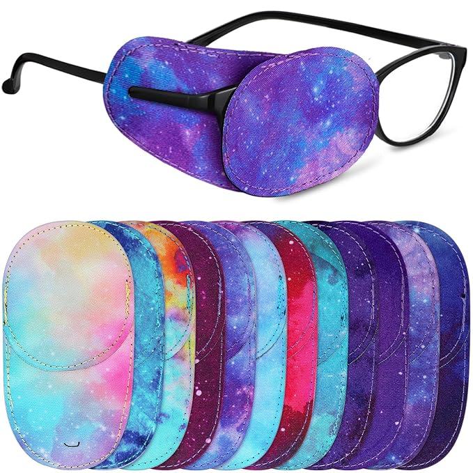 Newcotte 12 Pcs Eye Patch for Kids Girls Boys Reusable Eye Patch for Glasses over the Lens Colorful Eye Patch Toddler Eye Patch Adorable Kids Eye Patches Assorted Eye Patch Cover (Starry Sky)