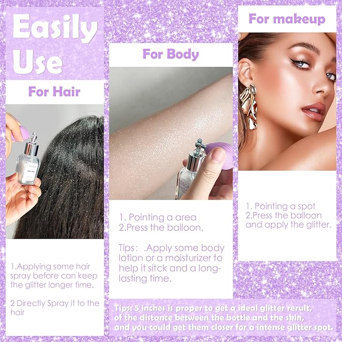 Yosca Highlighter Powder Spray, 20ML Cosmetic Grade Shimmer Powder Pink Glitter Spray Sparkle Highlighter Makeup Festival Concert Accessorise for Rave Clothes Hair Face Nail Art - Taromash