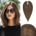 Rich Choices Hair Toppers for Women Real Human Hair 100% Human Remy Toppers NO Bangs for Women with Thinning on Top Clip in Hairpiece 4"x4.7"Lace Base 12 Inch #4R Natural Brown