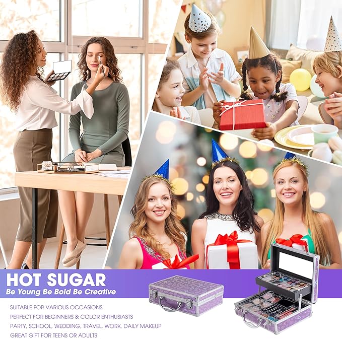 Hot Sugar Ultimate All-in-One Makeup Kit for Teen Girls, Basic Makeup Gift Set for Women - Create Stunning Looks with 52 Shades and Accessories (Purple Love)