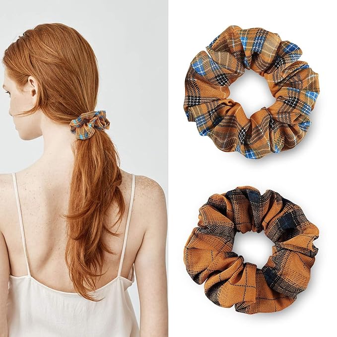 WILLBOND 12 Pcs Plaid Scrunchies for Women Girls Buffalo Plaid Hair Ties Cotton Scrunche Scrunchy Ponytail Holders Hair Accessories(Elegant)