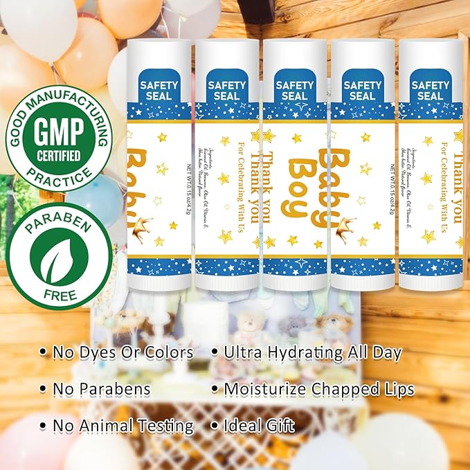 DMSKY 60 Pcs Baby Shower Favors, Lip Balms Bulk Gift for Guests, Boys Girls Games Neutral Gender Reveal Favors, Baby Shower Birthday Party Supplies Basket Gift Stuffers