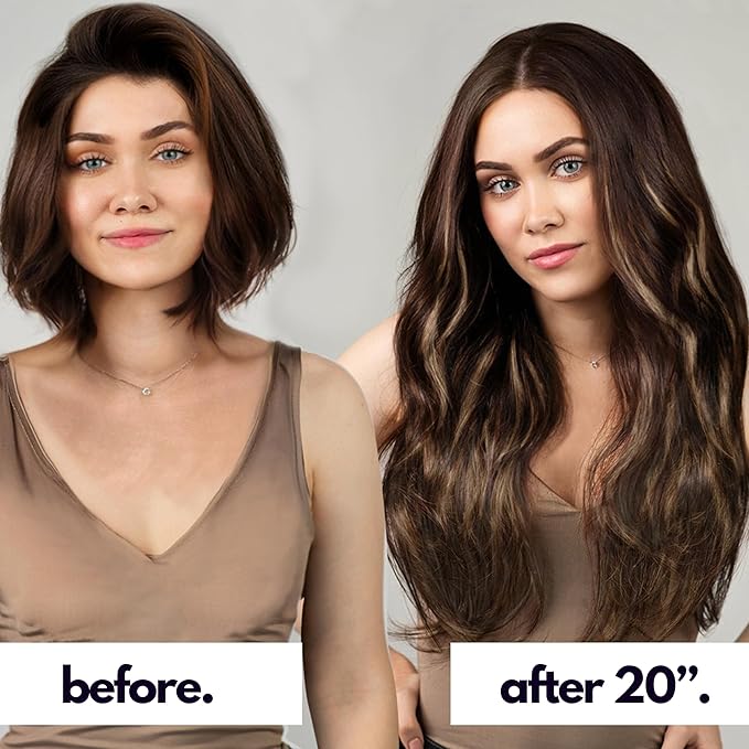 Irresistible Me Real Human Hair Extensions Clip Ins – 100% Human Hair Clip In Extensions for Length & Volume – Invisible Extension – Heat Resistant & Dyeable – Ash Brown Balayage, 24 Inches