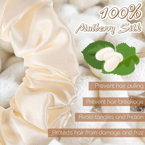 4 Pack 100% Mulberry Silk Scrunchies, Silk Hair Ties No Damage Scrunchies Valentines Gifts for Women Girls