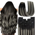 YoungSee Clip in Human Hair Extensions Natural Black Mix Grey Balayage Clip on Hair Extensions for Women Black Ombre Hair Extension Clip ins Silky Straight Hair 20inch 120g