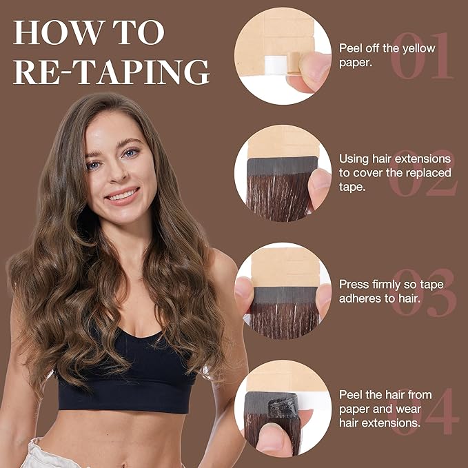 GOO GOO Tape in Hair Extensions Human Hair, 15 Velvet Mocha, 16inch 50g 20pcs, Skin Weft Seamless Invisible, Silky Straight with Thick Ends, Remy Human Hair