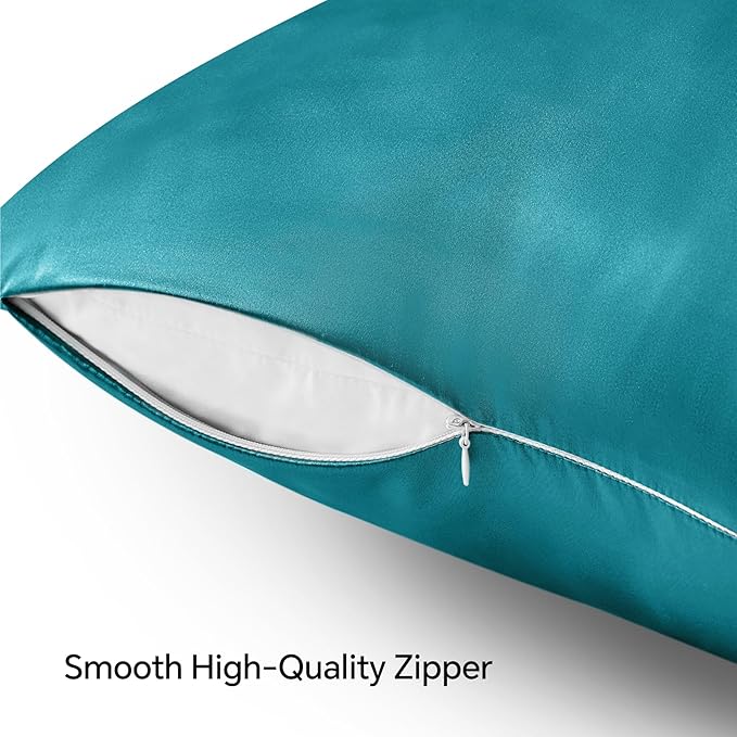 BEDELITE Satin Pillowcase with Zipper, Teal King Size Pillow Cases Set of 2, Super Soft and Cooling Similar to Silk Pillow Cases, Gift for Women Men(20x40 Inches)