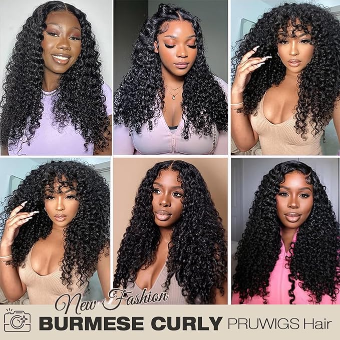 Burmese Curly Human Hair Wig with Spiral End 200% Density 360 Full HD Lace Front Wigs Human Hair Water Wave Wigs for Women 18Inch Pre Plucked with Baby Hair Tiny Knots Natural Black