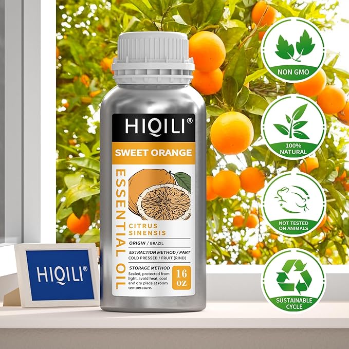 HIQILI 16 Fl Oz Orange Essential Oil, Pure and Natural for Diffuser, Skin - 500ML