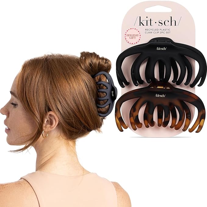 Kitsch Octopus Claw Clips for Women - Cute & Stylish Hair Clips for Everyday Use, Octopus Claw Clip for Thick Hair | Ideal Gifts for Women - Black & Tortoise, 2pcs