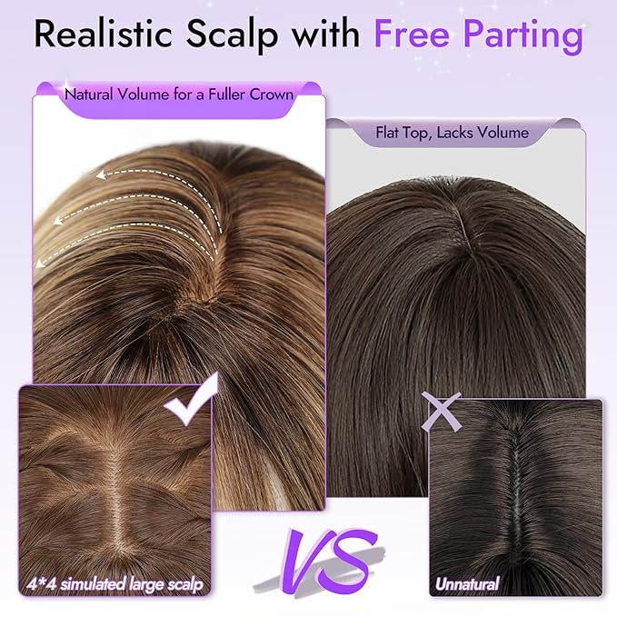 Wig with Bangs for Women Wine Red Brown Mix Straight Face-Framing Layers Hairstyle 4x4 Realistic Scalp Glueless Synthetic Wigs Medium Length for Everyday Use