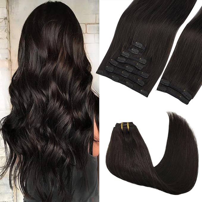 GOO GOO Clip in Hair Extensions Real Human Hair, Remy Human Hair Extensions Clip ins for Women, Natural Human Hair, 22inch 150g 9Pcs, 2 Dark Brown