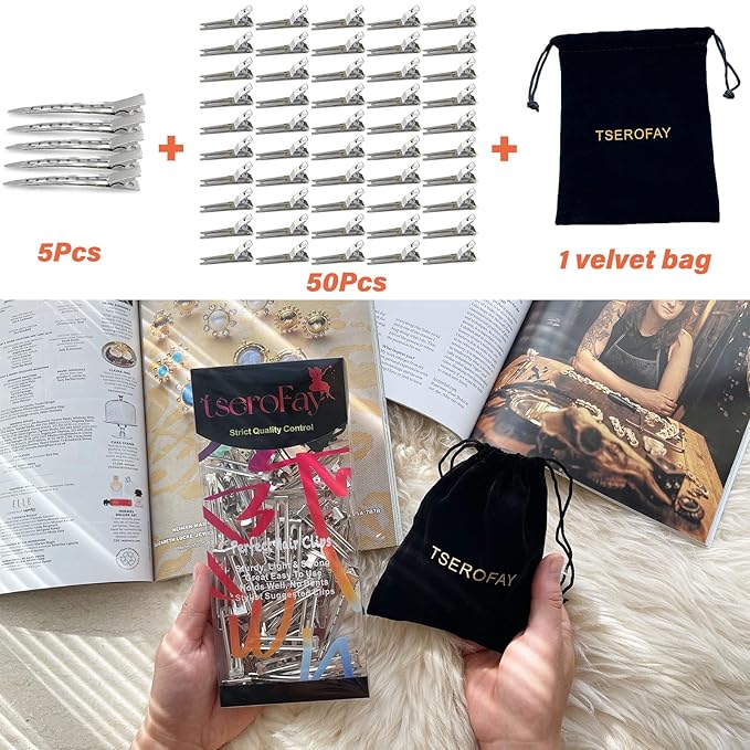 55 Pcs Metal Silver Hair Clips for Women Pin Curl Roller, 1.8” Double Prong Root Lift Clips for Curly Hair Volume, Locs Retwist Dreads, Curler Setting Clippies for Thick Styling Sectioning