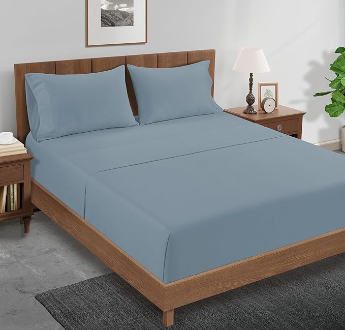 Lane Linen 100% Organic Cotton Pillow Cases King Size (20"x36") - King Size Pillow Cases Set of 2 - Certified Organic Cotton Pillowcases - King Pillow Cases - French Blue