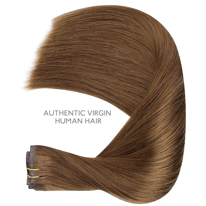 WENNALIFE Seamless Clip In Hair Extensions Human Hair, 18 Inch 130g 7pcs Light Auburn Brown Real Hair Extensions Clip in Human Hair Invisible PU Skin Weft Natural Remy Human Hair Extensions