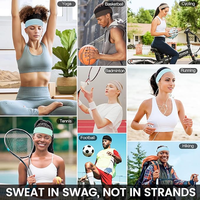10 PCS Headbands for Women - Fashion Non Slip Cotton Headbands for Women and Men Perfect for Sports and Outdoor Activities in Summer,Including Running, Yoga, Cycling, Gym Workouts