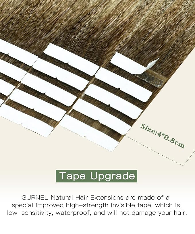 SURNEL Injection Seamless Tape in Hair Extensions Balayage Walnut Brown to Ash Brown and Golden Blonde Invisible Tape in Extensions Human Hair 18inch 20 Pcs 40g(#3822,18)