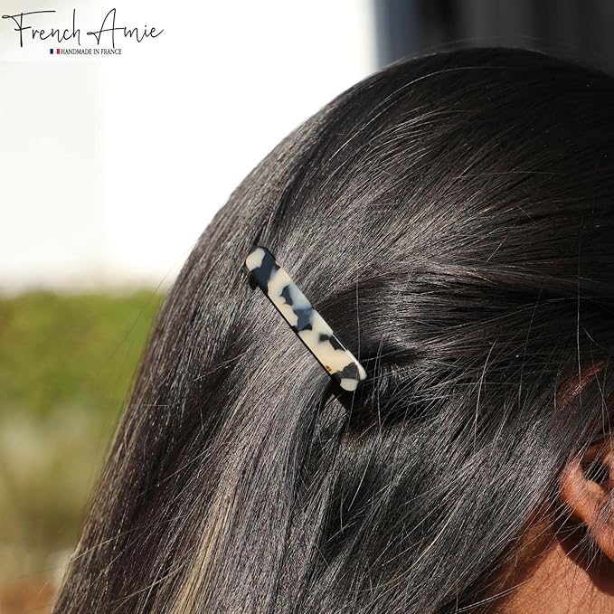 French Amie Small 2 1/4 inch Celluloid Handmade Hair Barrette No Slip Grip Durable Styling Women Hair Accessories Hair Clip for Girls, Made in France(White Tokyo)