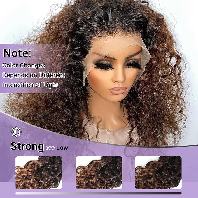 T1B/2/30 Ombre 13x6 Water Wave Lace Frontal 100% Real Human Hair 14 Inch Chestnut Brown Ombre Water Wave Transparent Lace Frontal