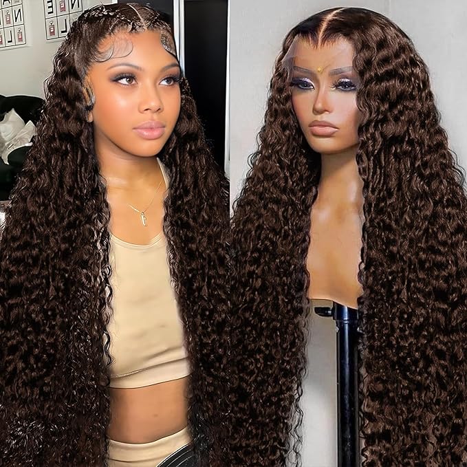 Chocolate Brown Lace Front Wig 13x6 Deep Wave Lace Front Wigs Human Hair Pre Plucked Brown Wig Human Hair 210 Density Frontal Wigs Human Hair Glueless Wig For Women