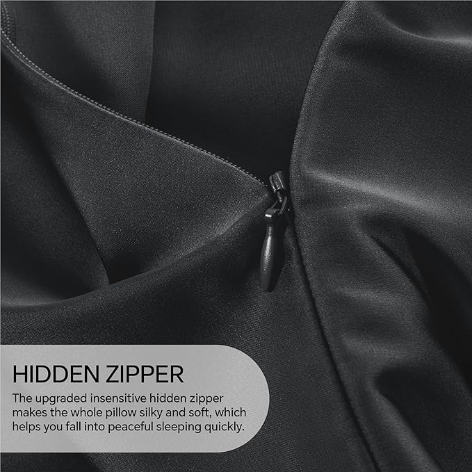 INFIIXSO Silk Pillow Cases 2 Pack Standard Size, Ultra Smooth & Soft Mulberry Silk Pillow Case for Hair and Skin, Breathable Cooling Silk Pillowcase with Hidden Zipper (Black, 20x26 Inches)