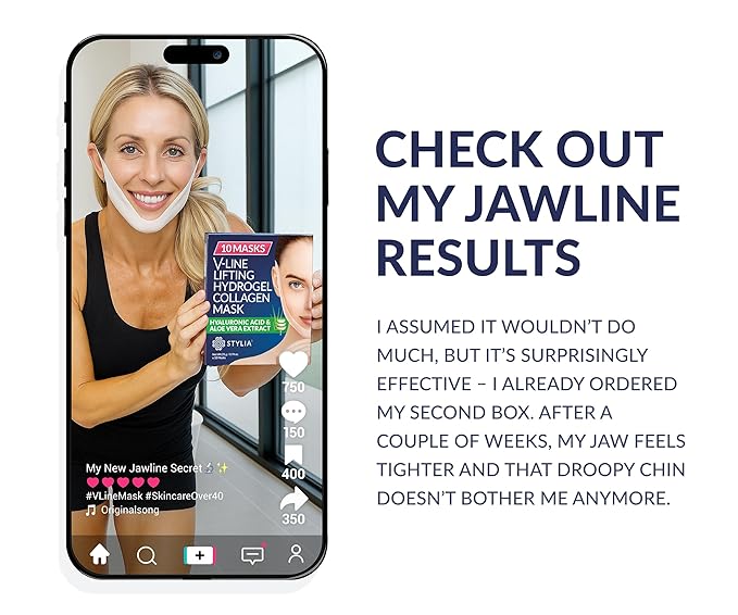 STYLIA V Line Lifting Collagen Face Mask - Double Chin Strap for Women - Jawline Shaper Face Lift Tape - Neck Lift Collagen Mask - Chin Strap for Sleeping - Hyaluronic Acid, Aloe Vera, Cica 10PC