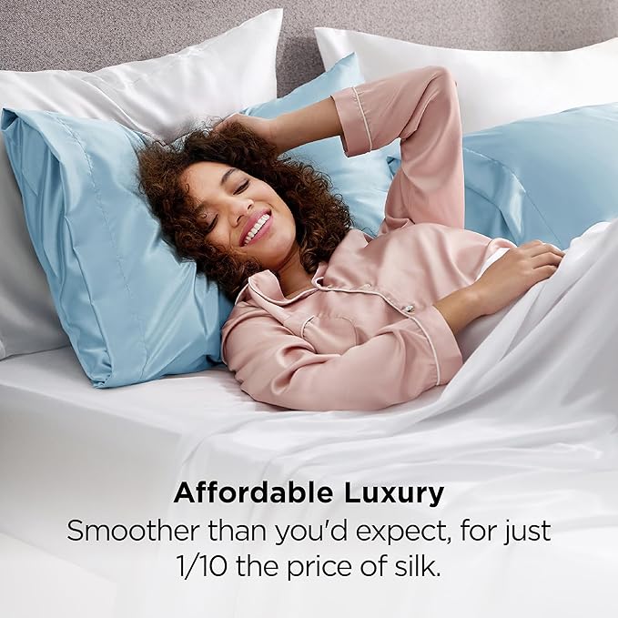 Bedsure Satin Pillowcases, Similar to Silk Pillow Cases Queen Size Set of 2, Pillow Case for Sleeping Women with Envelope Closure, Gifts for Women Men, Aqua, 20x30 Inches, 2pcs