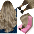 YoungSee I Tips Hair Extensions Real Human Hair Ombre 16In Itips Human Hair Extensions Dark Brown Ombre Blonde with Light Brown I Tip Hair Extension Balayage 50g 80s Straight Hair