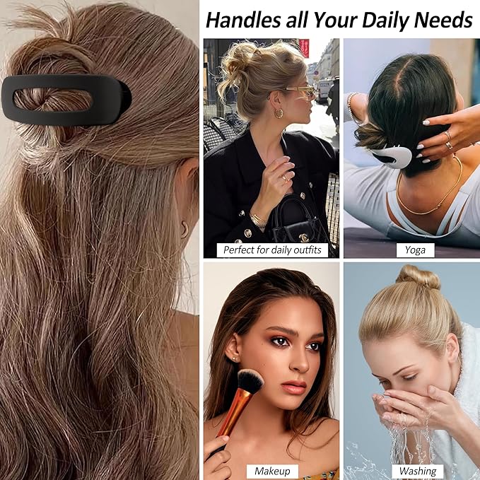 Velscrun Flat Hair Clips for Women Girls, 2 Styles 8 Pcs Lay Flat Claw Clips, Strong Hold French Duck Billed Large Side Hair Jaw Clip for All Hair Types, Fashion Trendy Hair Accessories Black
