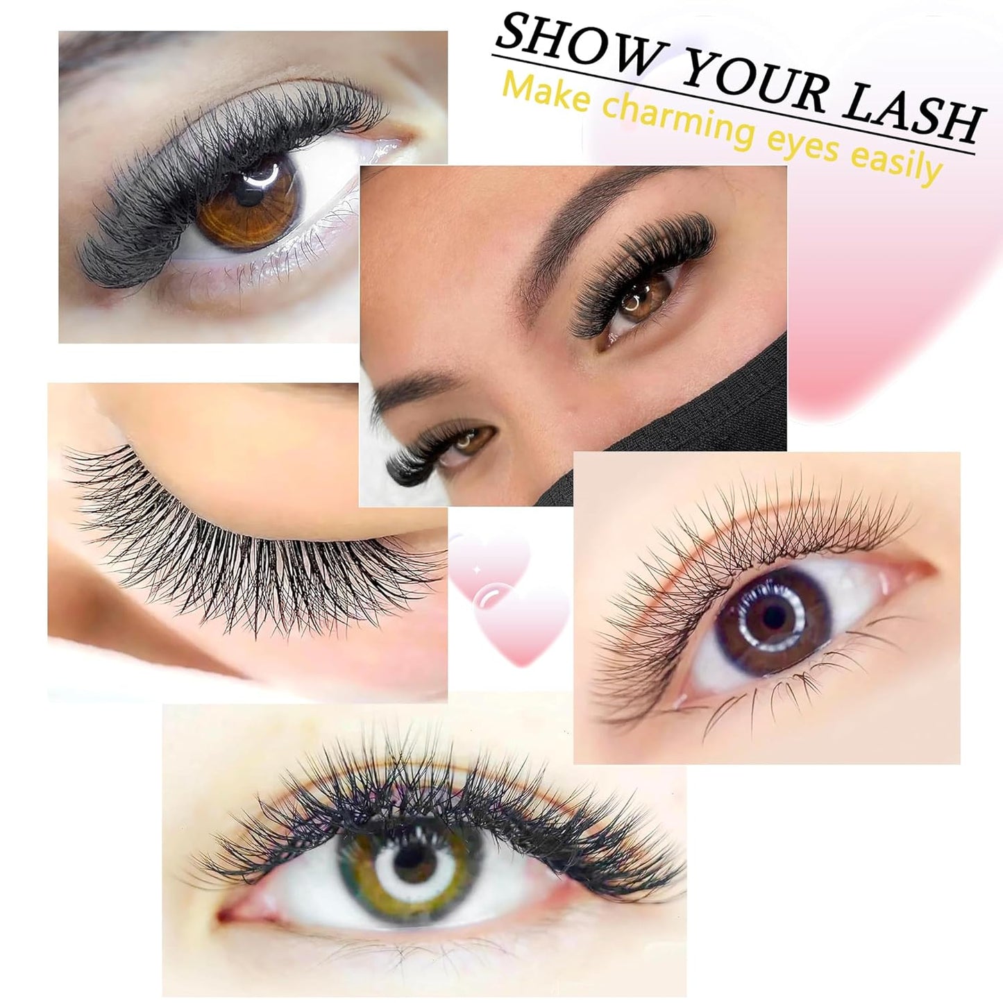 Lash Extensions Three Core Tips 3D Eyelash Extensions W Shape 0.07mm Thickness C Curl Mix 8-15mm Premade Fans Easy Fan Volume Lashes Matte Black Crisscross(W-3D-Three Core-0.07-C,8-15mm Mix)