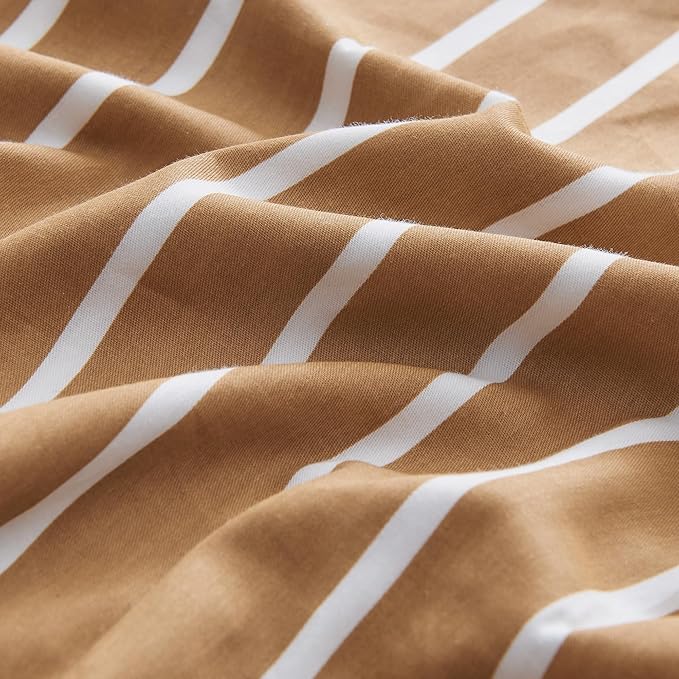 JELLYMONI 100% Natural Cotton Striped Queen Pillowcases Set, 2 Pack Rust and White Stripes Pattern Printed Pillow Covers with Envelope Closure(Pillows are not Included)