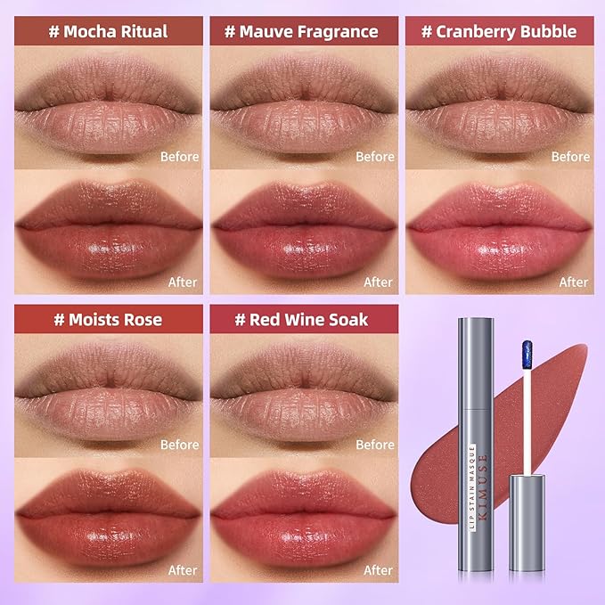 KIMUSE Lip Stain Masque: Peel Off Lip Stain Long Lasting Waterproof 12HR Transfer Proof & Hydrating Tint, Instant Lip Color With Natural Matte Effects, Vegan & Easy To Use