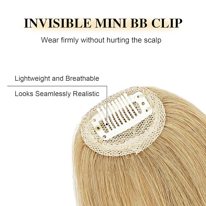 BOGSEA Clip in Bangs 100% Human Hair Bangs with Temples Bangs Hairpieces for Women Clip in Fake Bangs for Daily Wear (Light Blonde, Wispy Bangs)