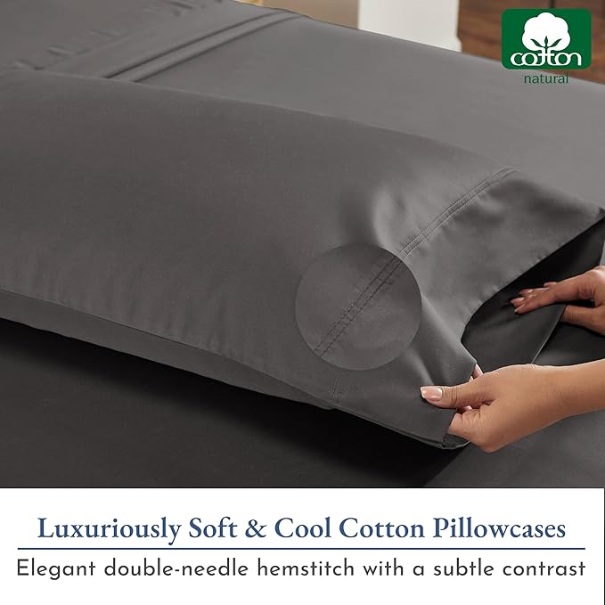 California Design Den Heirloom Soft, Smooth & Thick Certified 800 Thread Count 100% Cotton Sateen, 2 Pillow Cases King Size, Fits King Pillows (Grey)