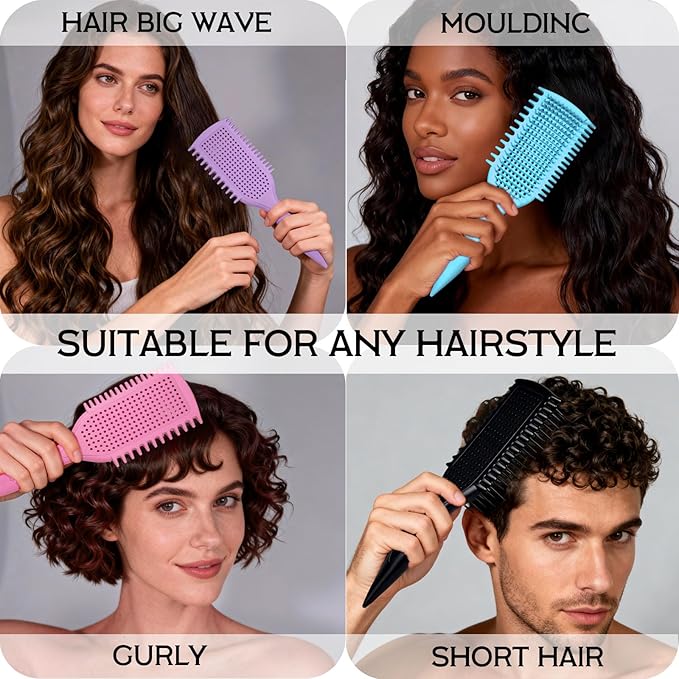 Detangler Brush for Curly Hair, Lightweight Curly Hair Brush with Vented Design for Easy Glide, Effortlessly Detangles Without Pulling or Snagging, Suitable for All Wet and Dry Hair Types (Pink)
