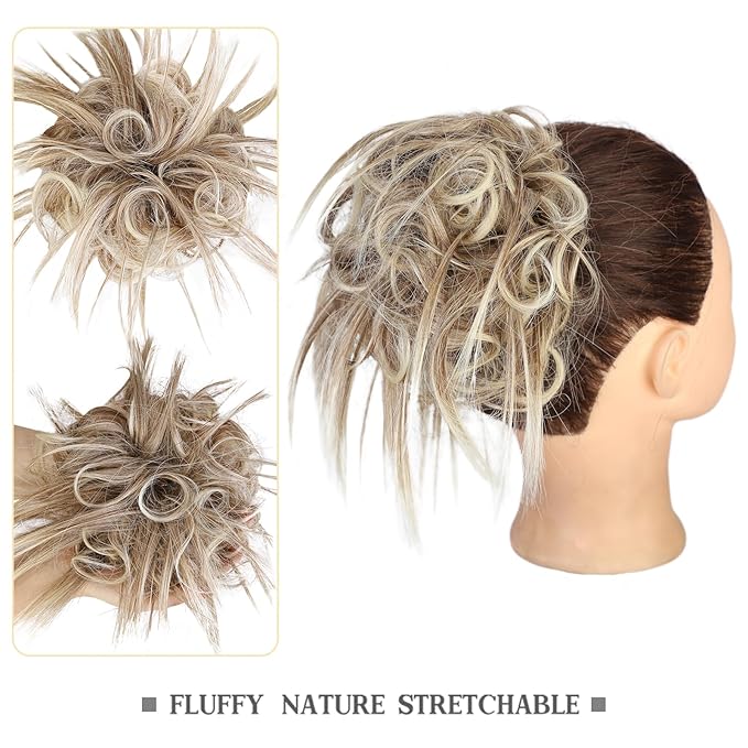 HMD Tousled Updo Messy Bun Hair Piece Hair Extension Ponytail With Elastic Rubber Band Updo Bun Synthetic Hairpieces for Women